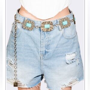 ShopEvelynne Gold Chain Belt with Turquoise Accents